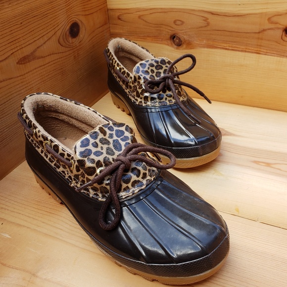 sperry leopard duck boots